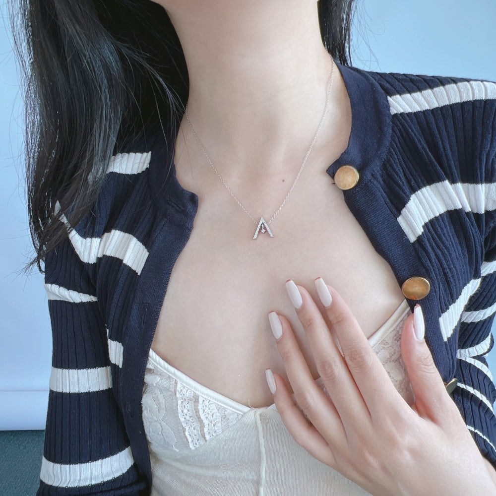 [Olivia Jewelry]Sparkling "A" Shape Necklace