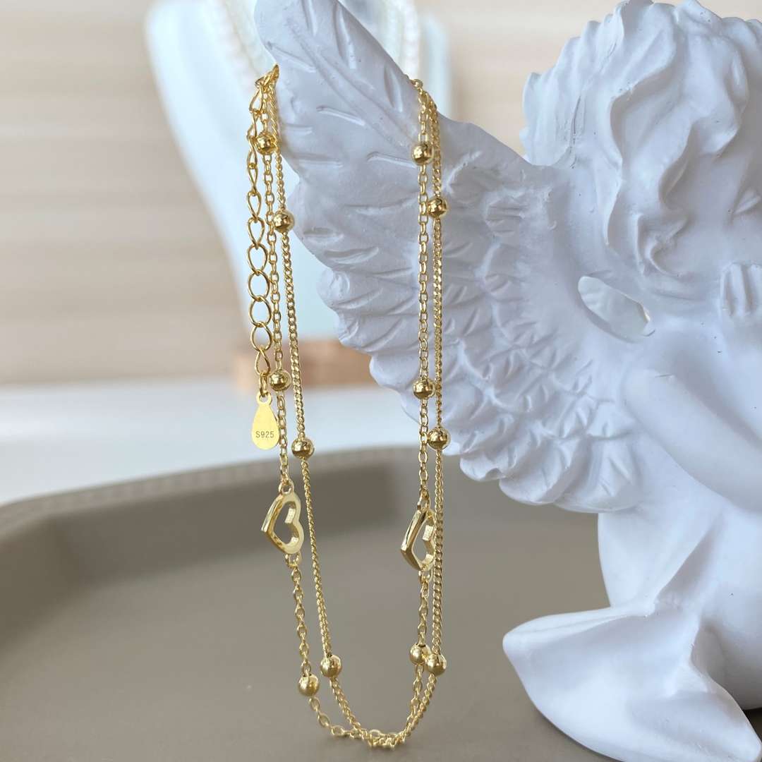 [Olivia Jewelry]Dainty Double Layer Love Heart Bracelet