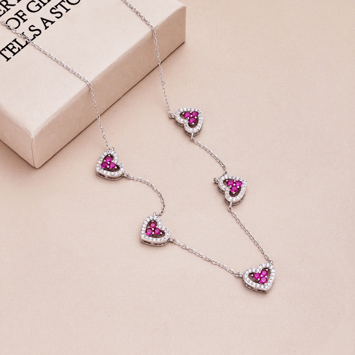 [Olivia Jewelry]Sparkling Five Heart Necklace