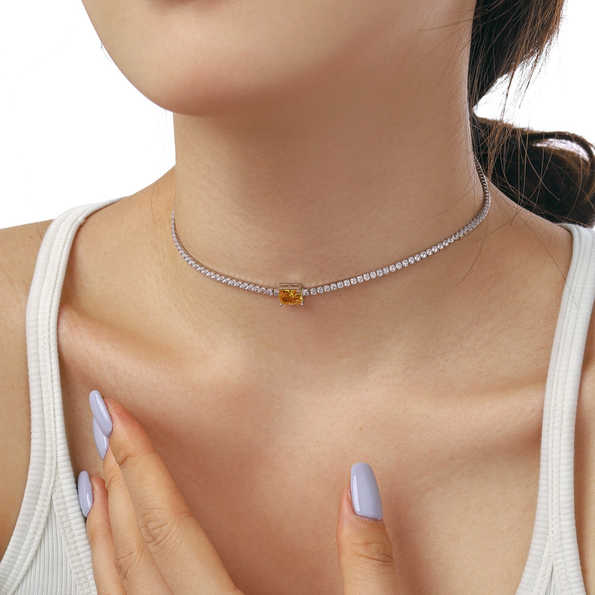 [Olivia Jewelry]2.0 carat Ornate Emerald Cut Necklace