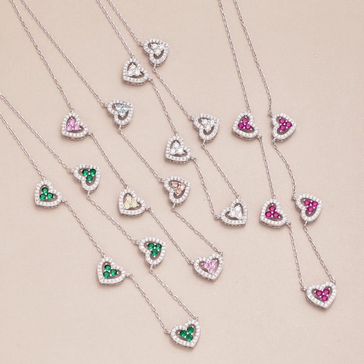 [Olivia Jewelry]Sparkling Five Heart Necklace