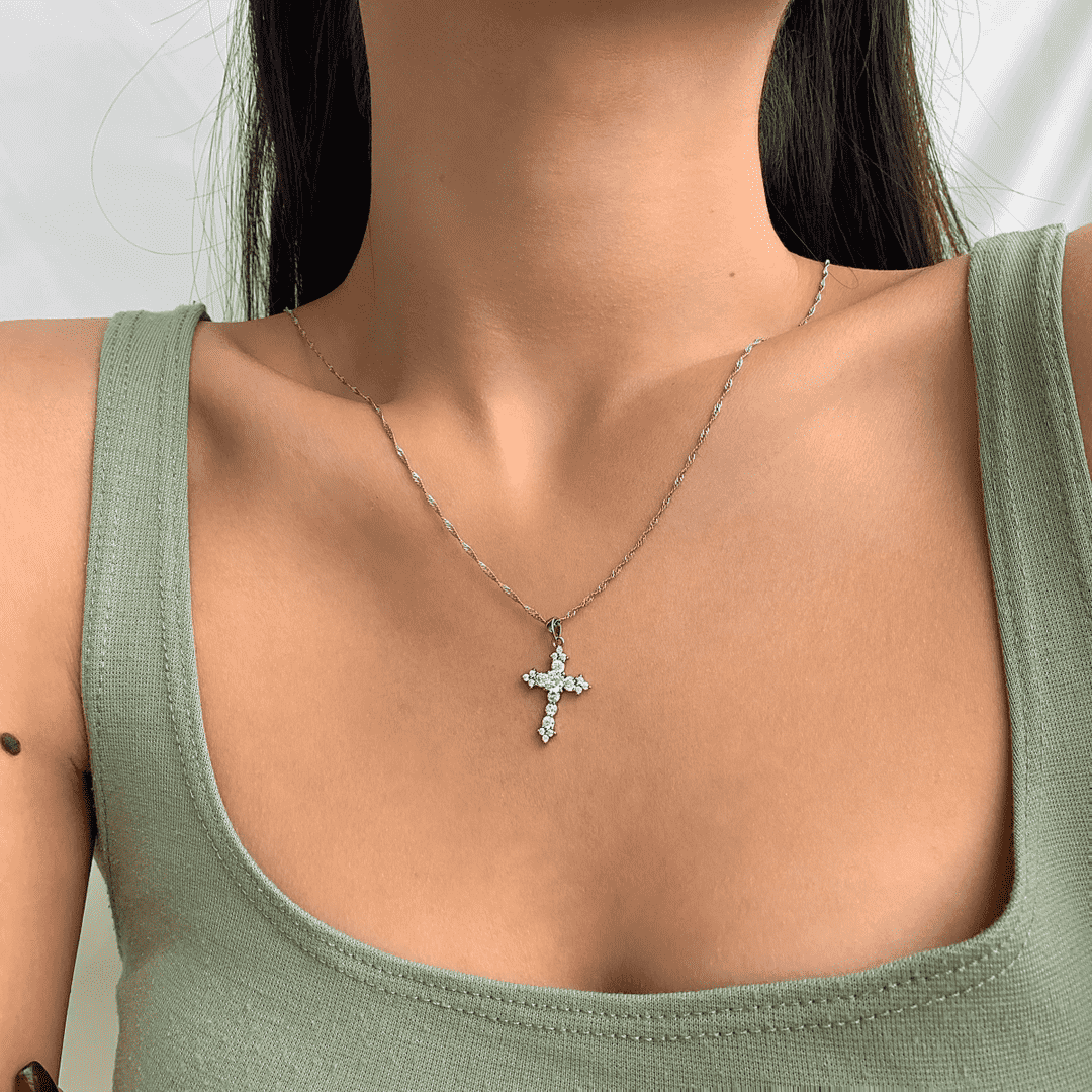 [Olivia Jewelry]Delicate Cross Shape Necklace