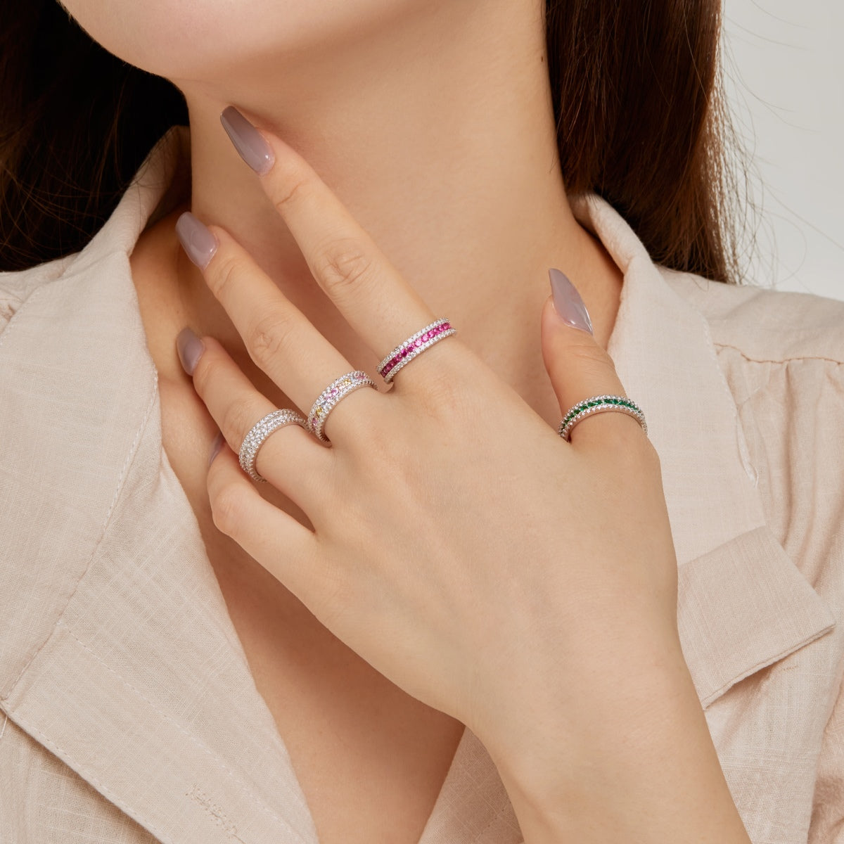 [Olivia Jewelry]Delicate Colorful Round Cut Daily Ring