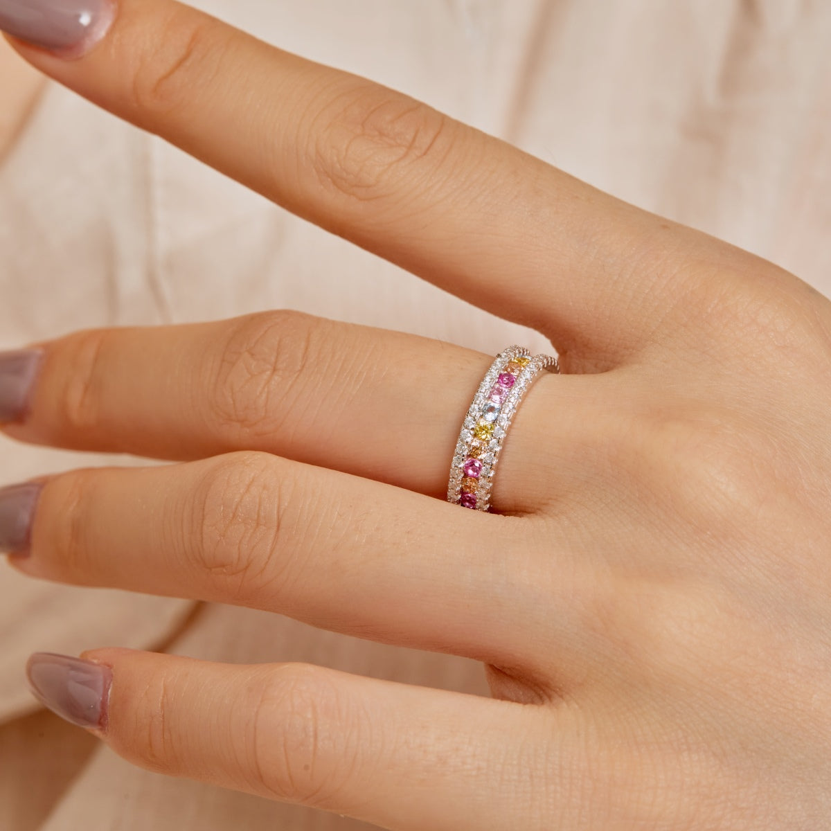 [Olivia Jewelry]Delicate Colorful Round Cut Daily Ring