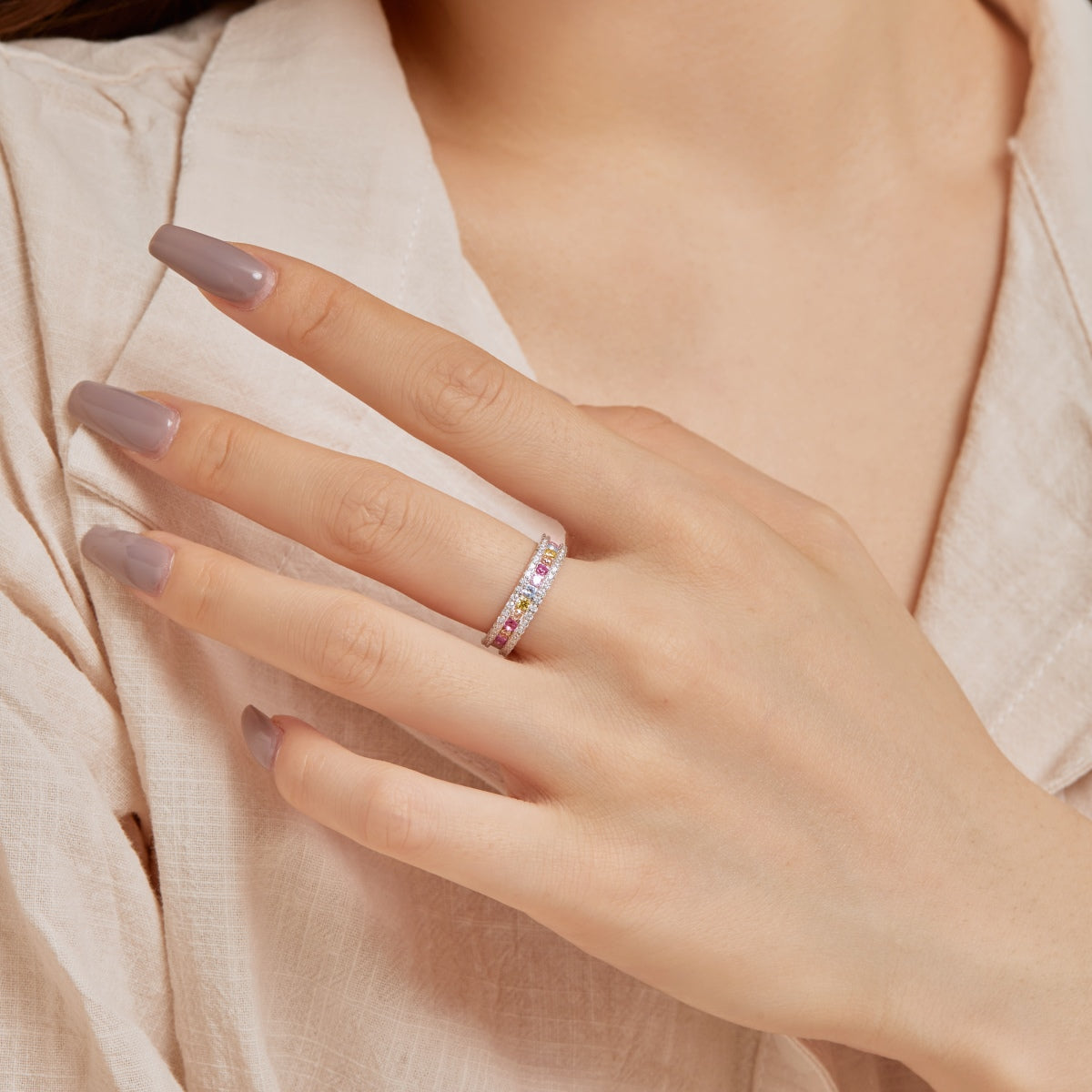 [Olivia Jewelry]Delicate Colorful Round Cut Daily Ring
