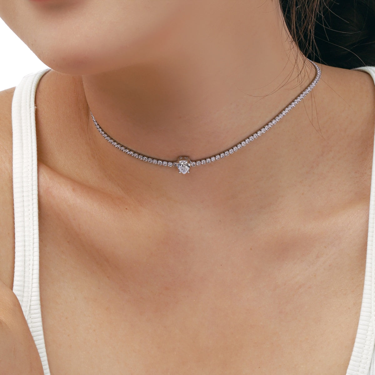 [Olivia Jewelry]1.0 carat Unique Pear Cut Tennis Necklace