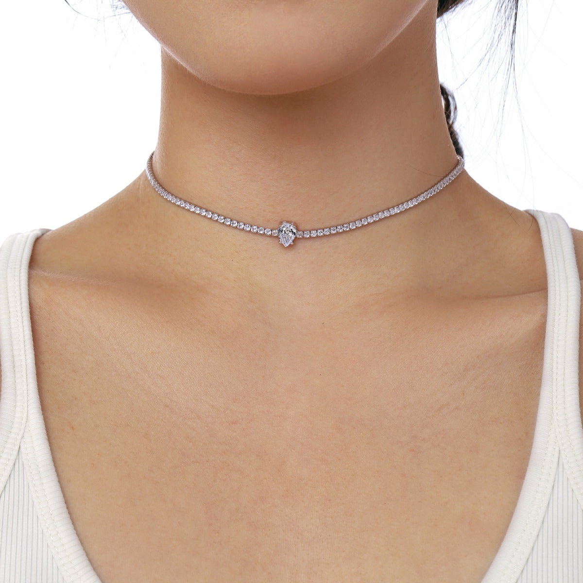 [Olivia Jewelry]1.0 carat Unique Pear Cut Tennis Necklace