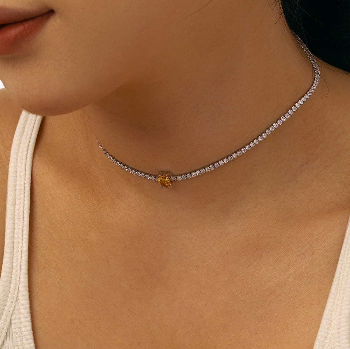 [Olivia Jewelry]1.0 carat Unique Pear Cut Tennis Necklace