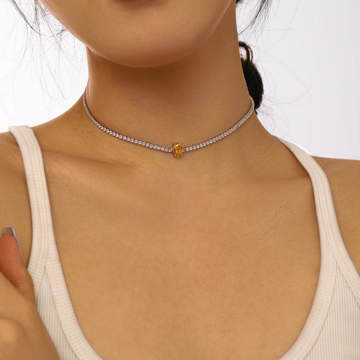 [Olivia Jewelry]1.0 carat Unique Pear Cut Tennis Necklace