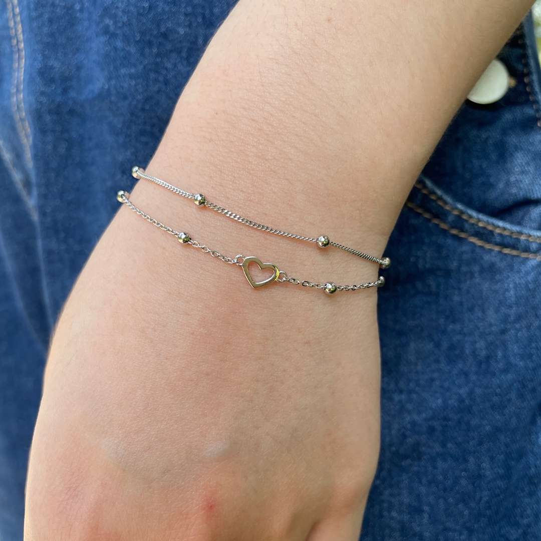 [Olivia Jewelry]Dainty Double Layer Love Heart Bracelet