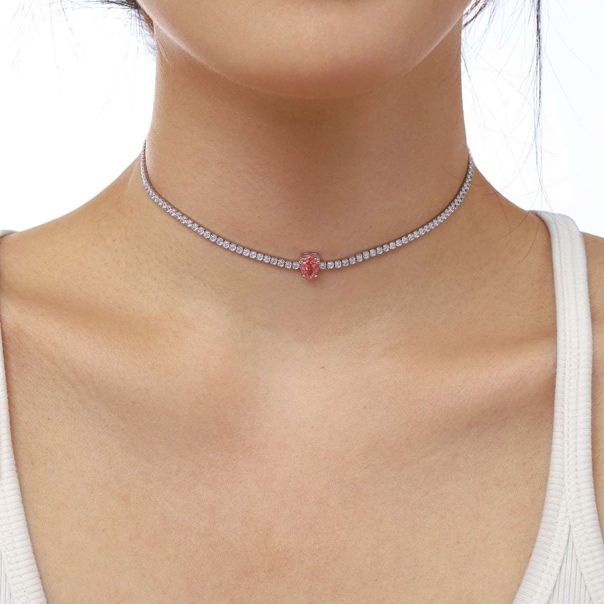 [Olivia Jewelry]1.0 carat Unique Pear Cut Tennis Necklace