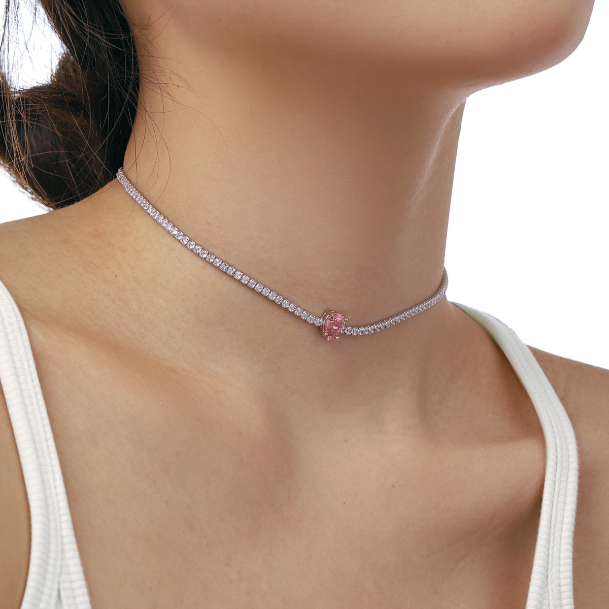 [Olivia Jewelry]1.0 carat Unique Pear Cut Tennis Necklace