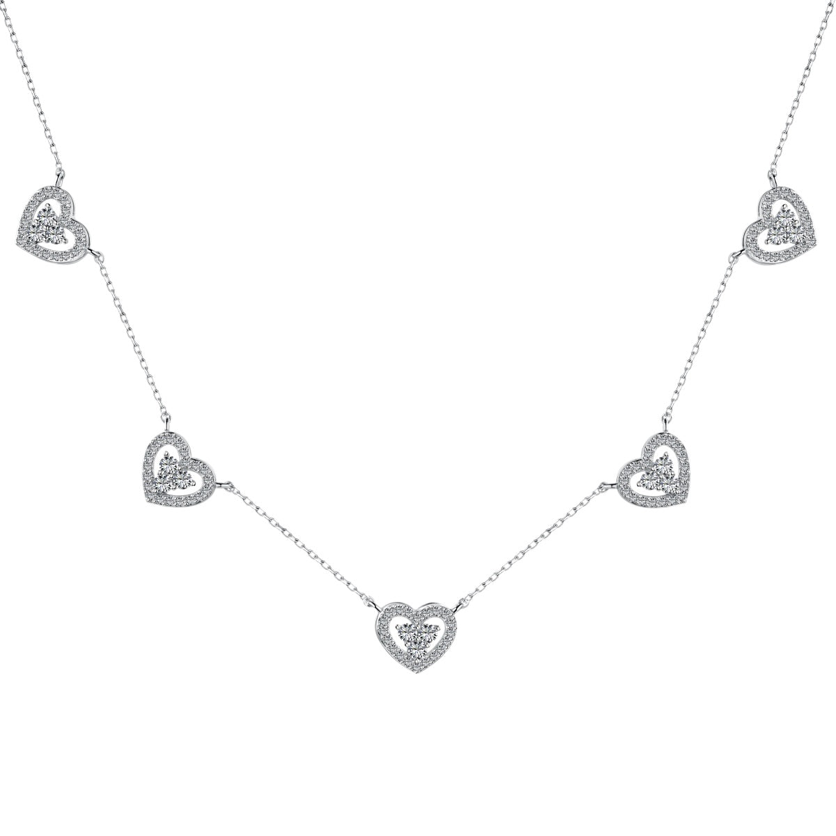 [Olivia Jewelry]Sparkling Five Heart Necklace