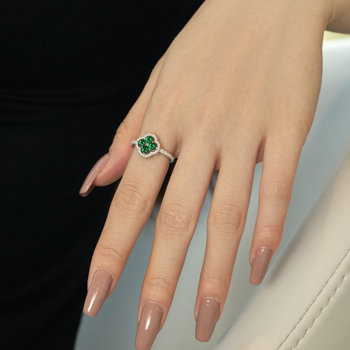 [Olivia Jewelry]Four Leaf Clover Flower Design Ring