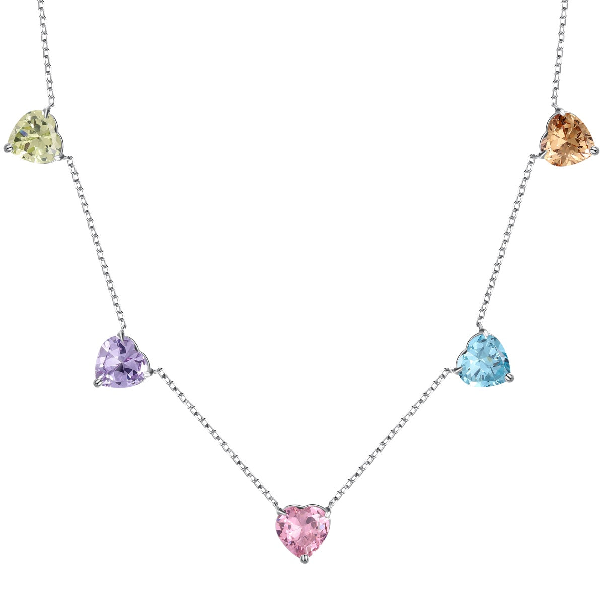 [Olivia Jewelry]Sparkling Colorful Heart Cut Necklace