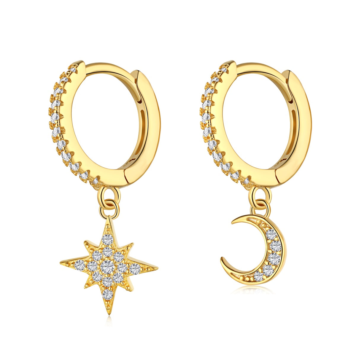 [Olivia Jewelry]Star and Moon Asymmetric Earrings