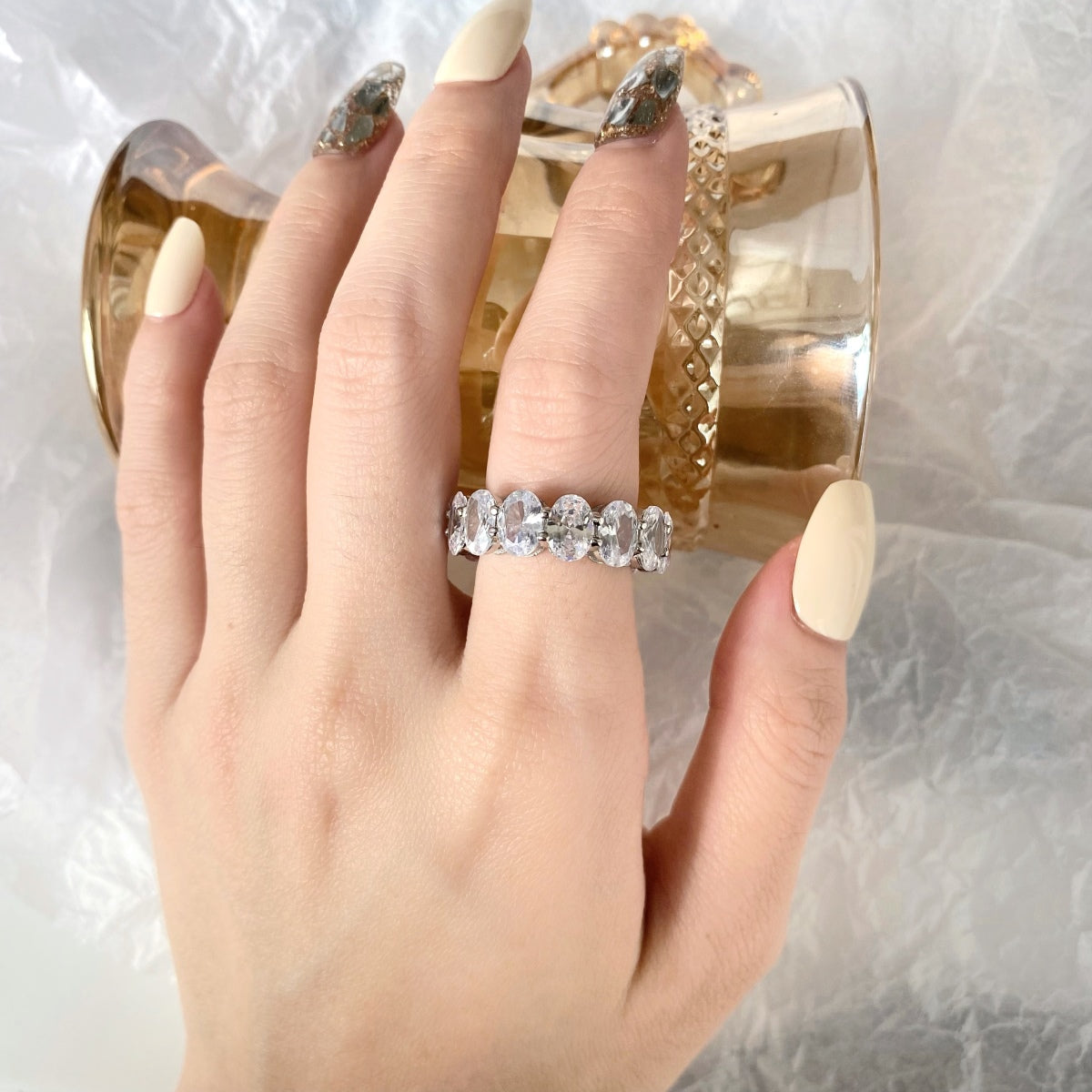 [Olivia Jewelry]Dainty Elongated Cushion Cut Tennis Ring