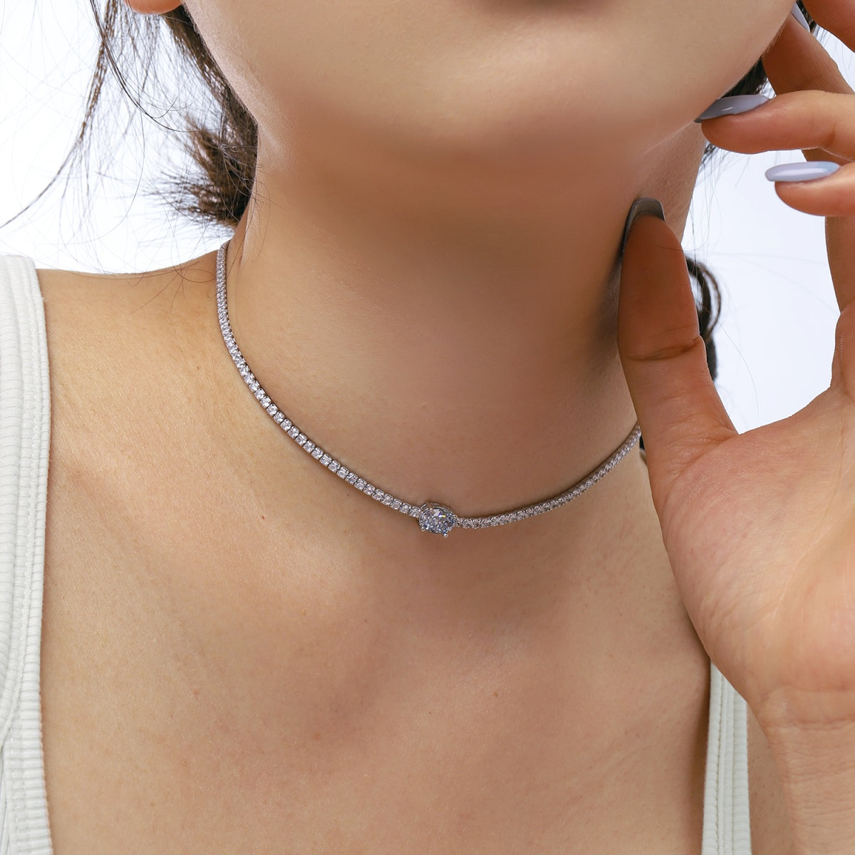 [Olivia Jewelry]1.0 Carat Shining Oval Cut Necklace