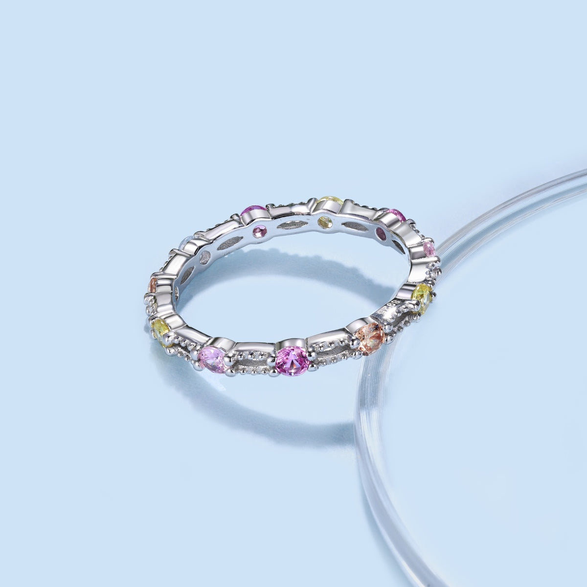 [Olivia Jewelry]Sparkling Colorful Round Cut Tennis Ring