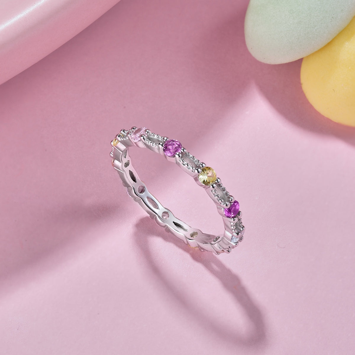 [Olivia Jewelry]Sparkling Colorful Round Cut Tennis Ring