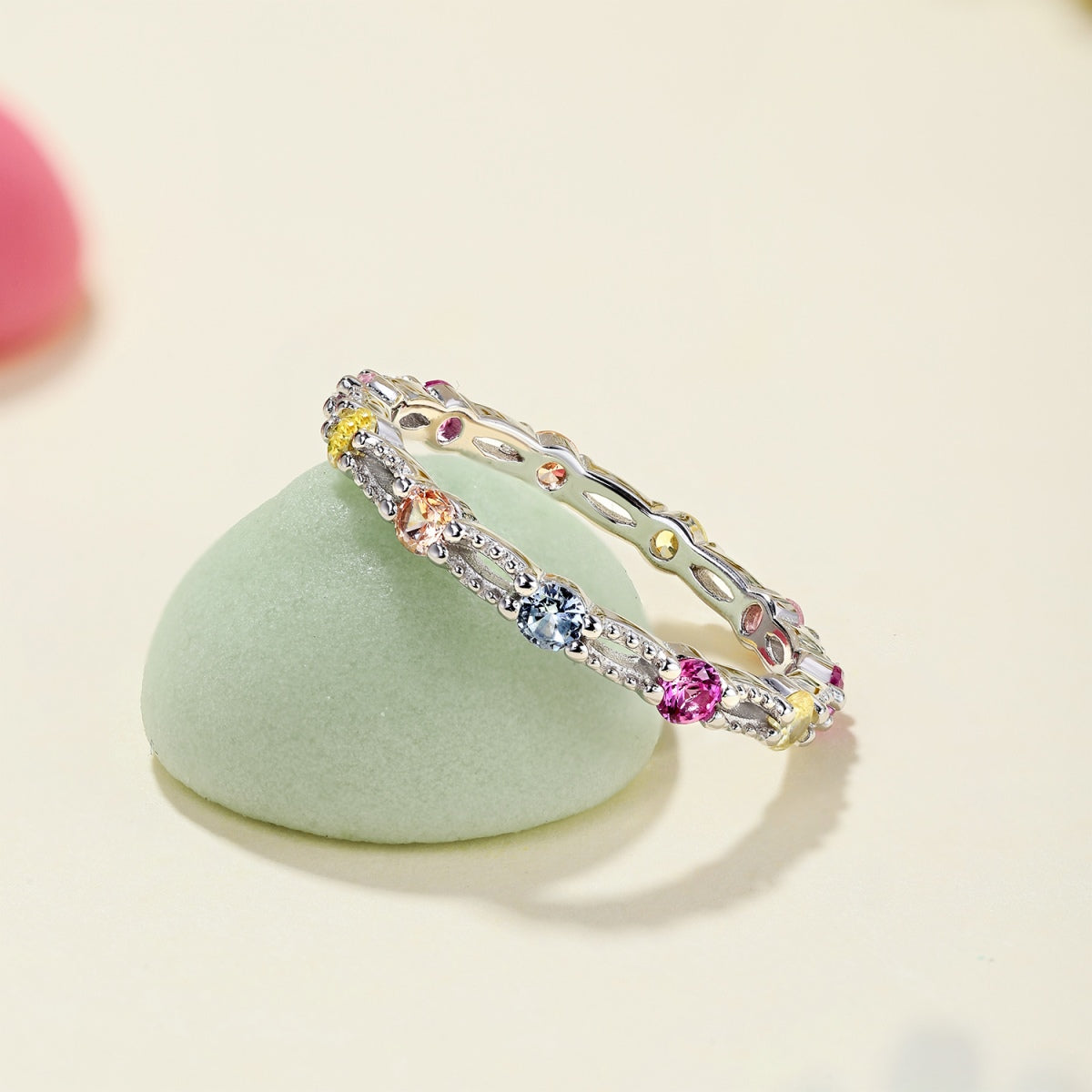 [Olivia Jewelry]Sparkling Colorful Round Cut Tennis Ring