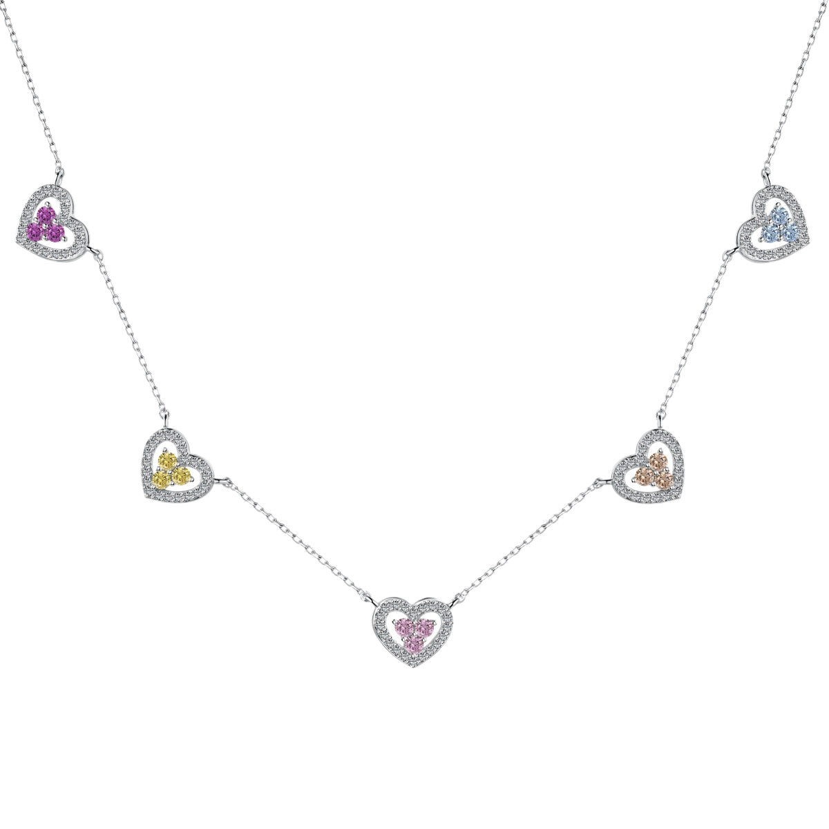 [Olivia Jewelry]Sparkling Five Heart Necklace
