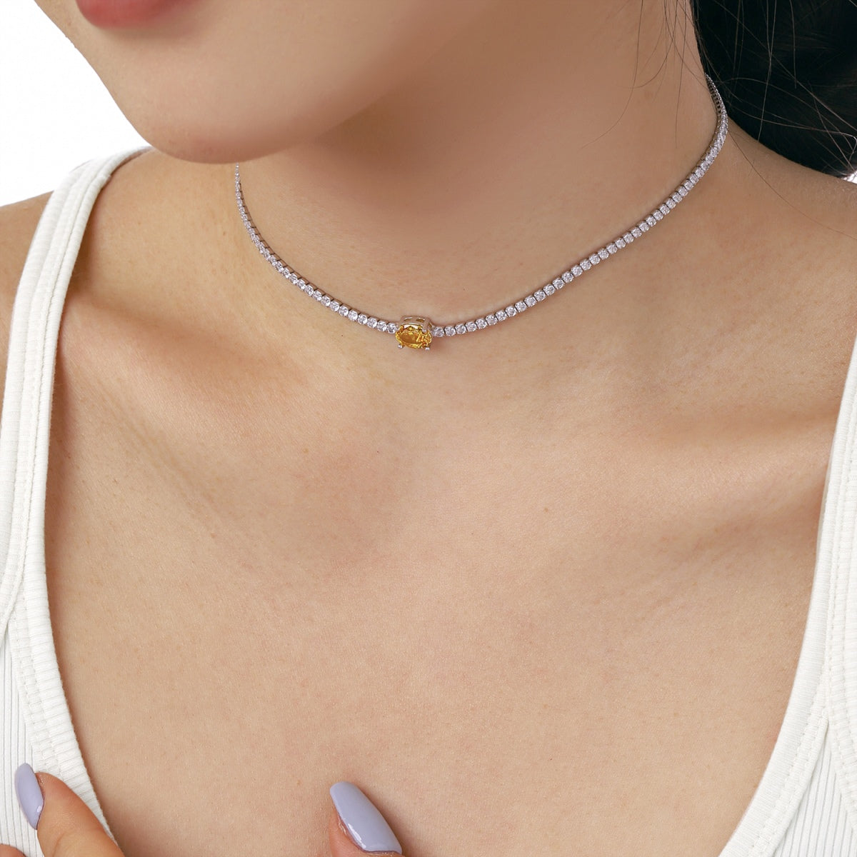 [Olivia Jewelry]1.0 Carat Shining Oval Cut Necklace