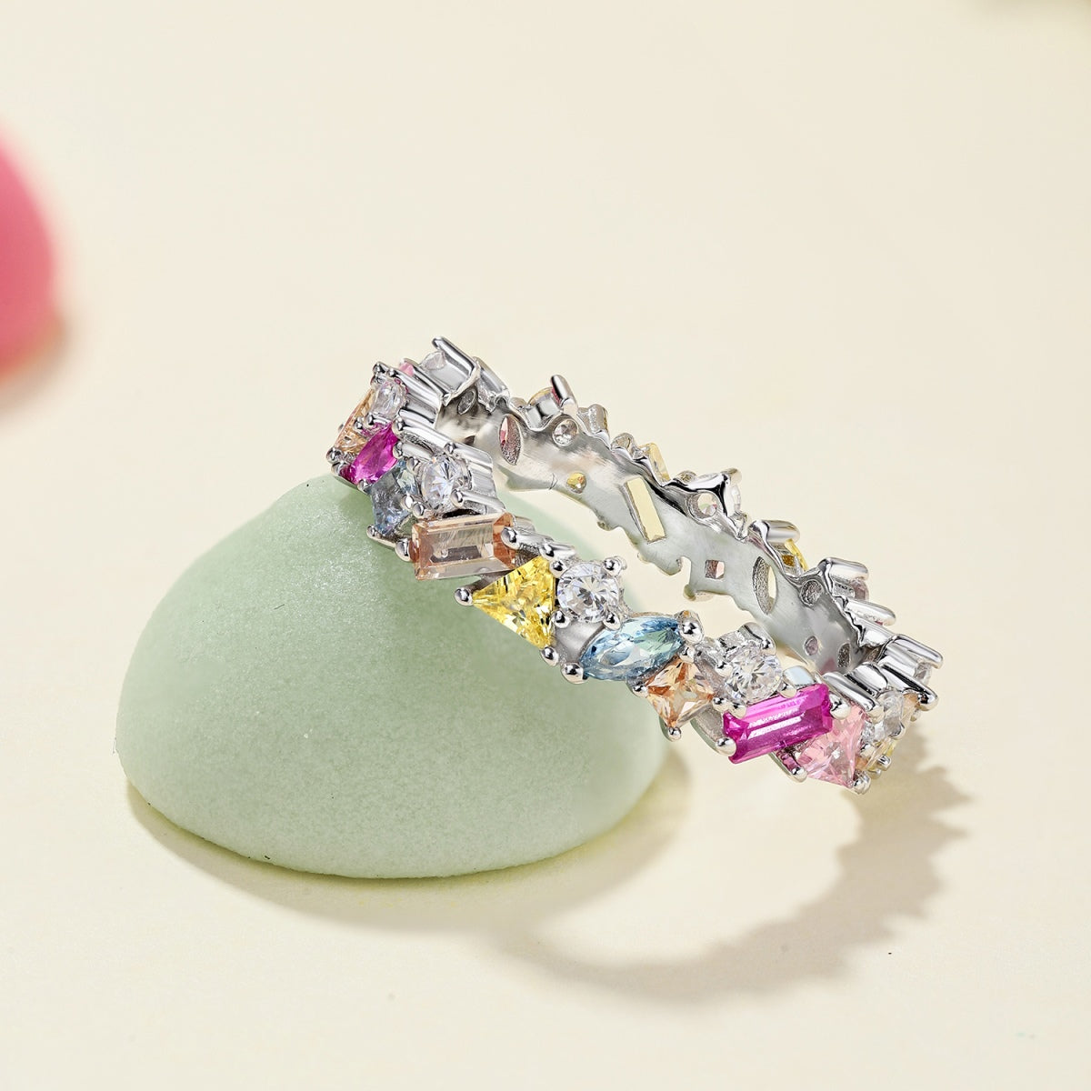 [Olivia Jewelry]Dazzling Polychromatic Multi cut Daily Ring