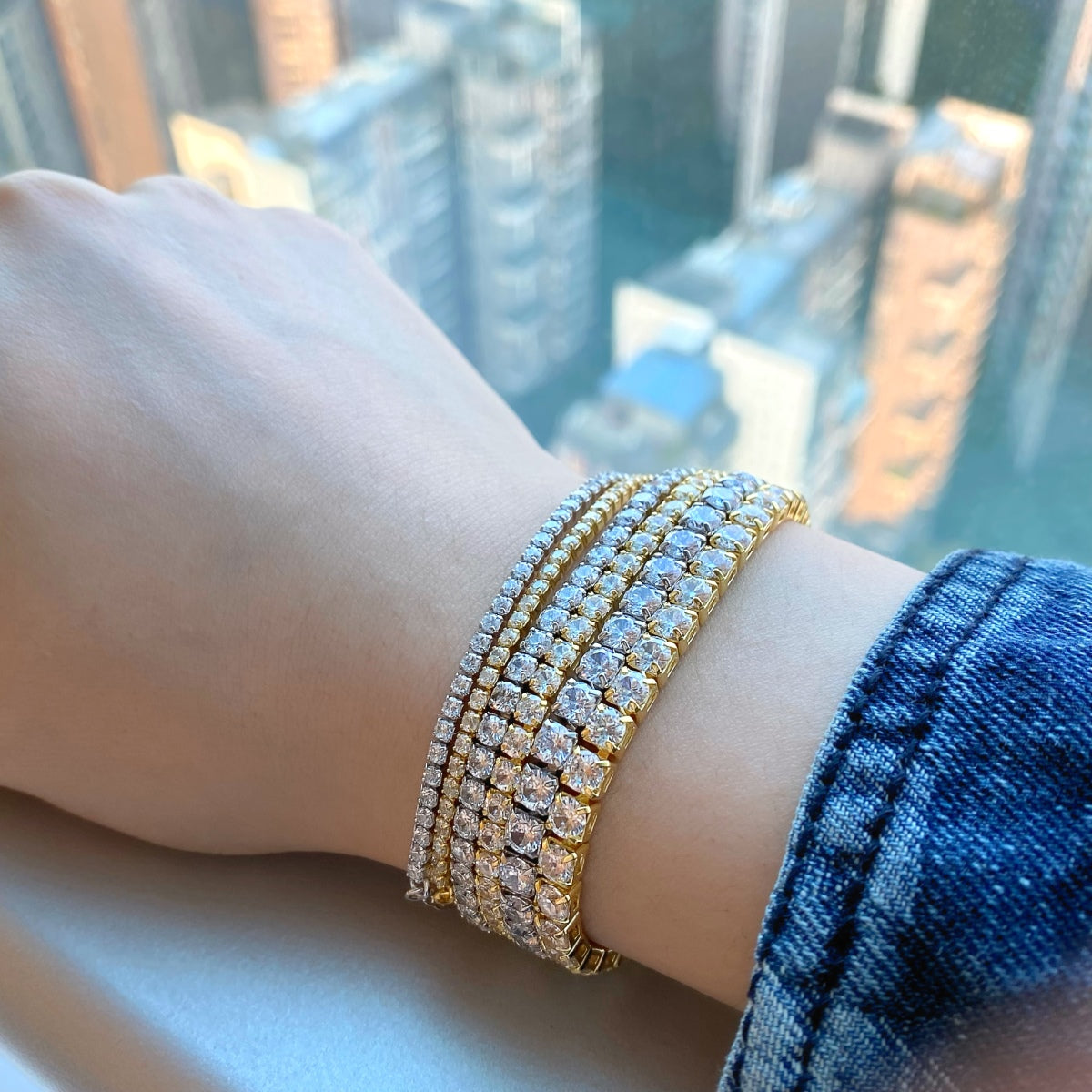 [Olivia Jewelry]Sparkling Radiant Princess Cut Tennis Bracelet