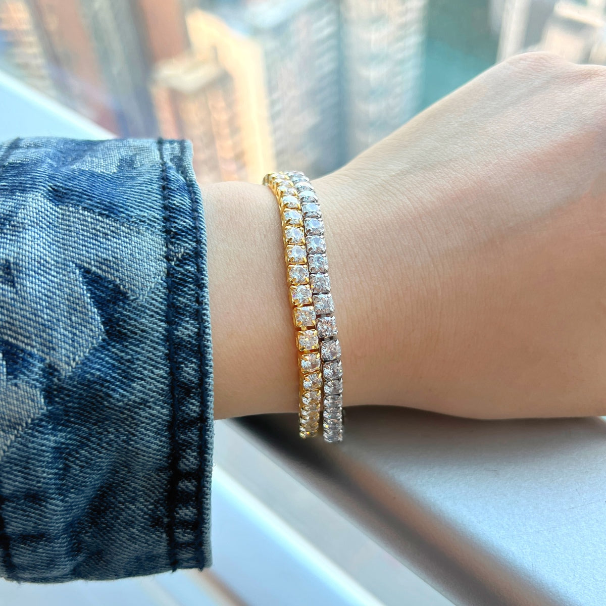 [Olivia Jewelry]Sparkling Radiant Princess Cut Tennis Bracelet