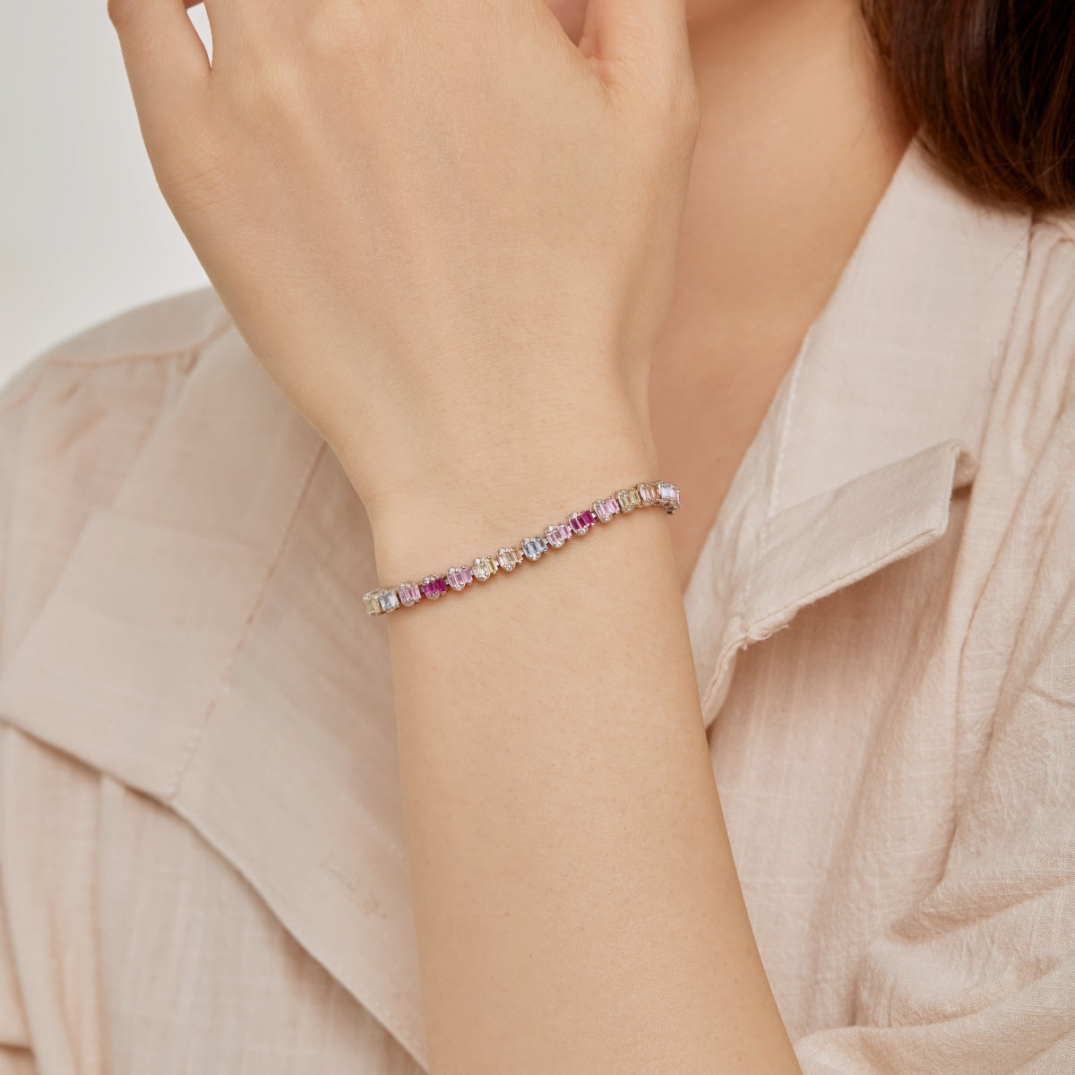 [Olivia Jewelry]Delicate Colorful Emerald Cut Party Bracelet
