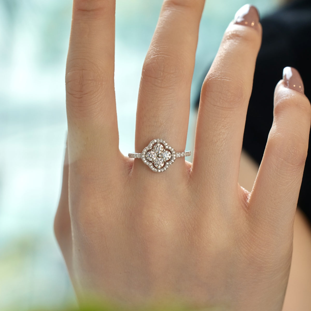 [Olivia Jewelry]Four Leaf Clover Flower Design Ring