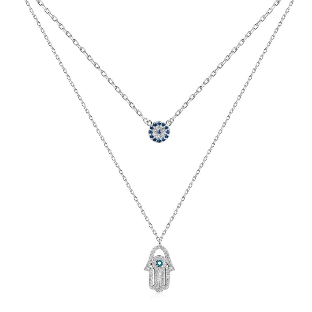 [Olivia Jewelry]Demon Eye Hamsa Palm Necklace