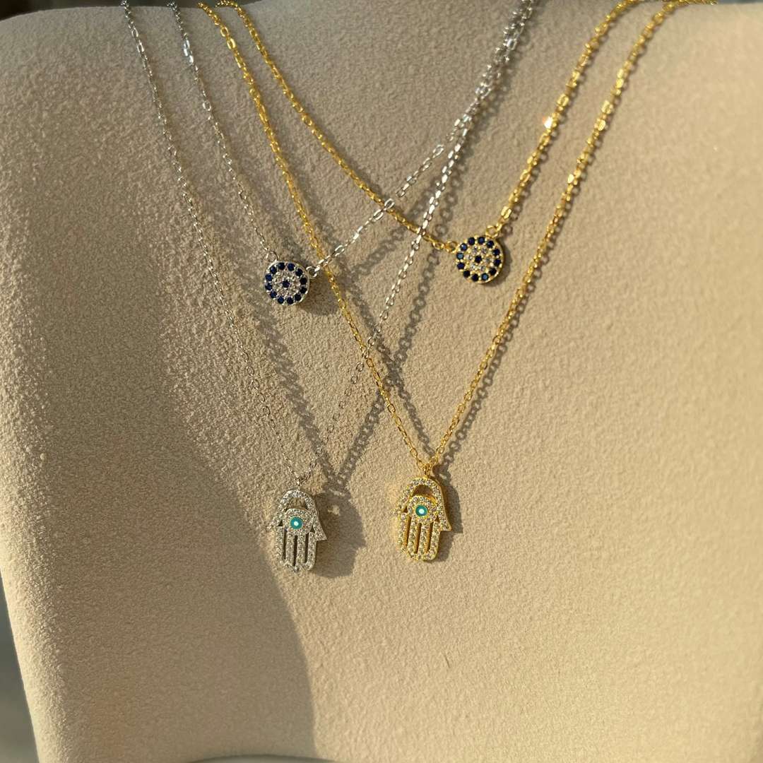 [Olivia Jewelry]Demon Eye Hamsa Palm Necklace