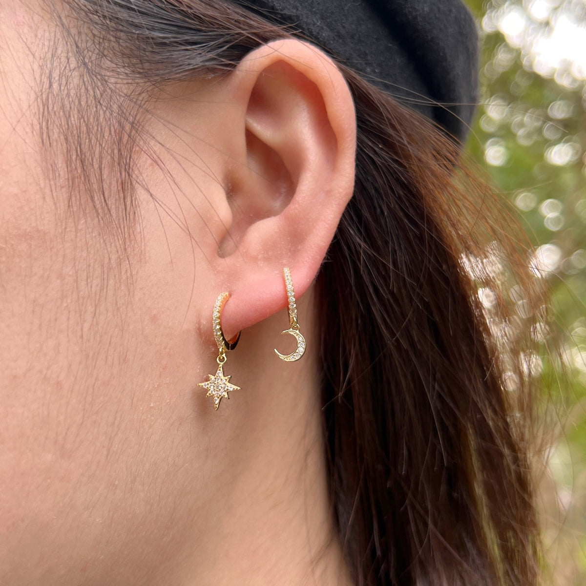 [Olivia Jewelry]Star and Moon Asymmetric Earrings