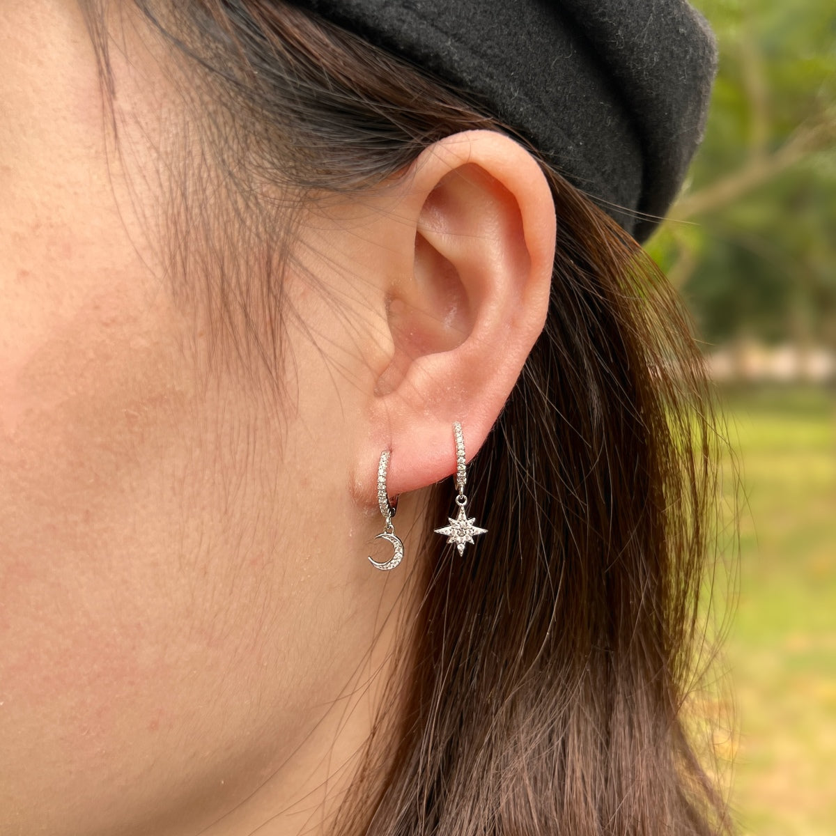 [Olivia Jewelry]Star and Moon Asymmetric Earrings