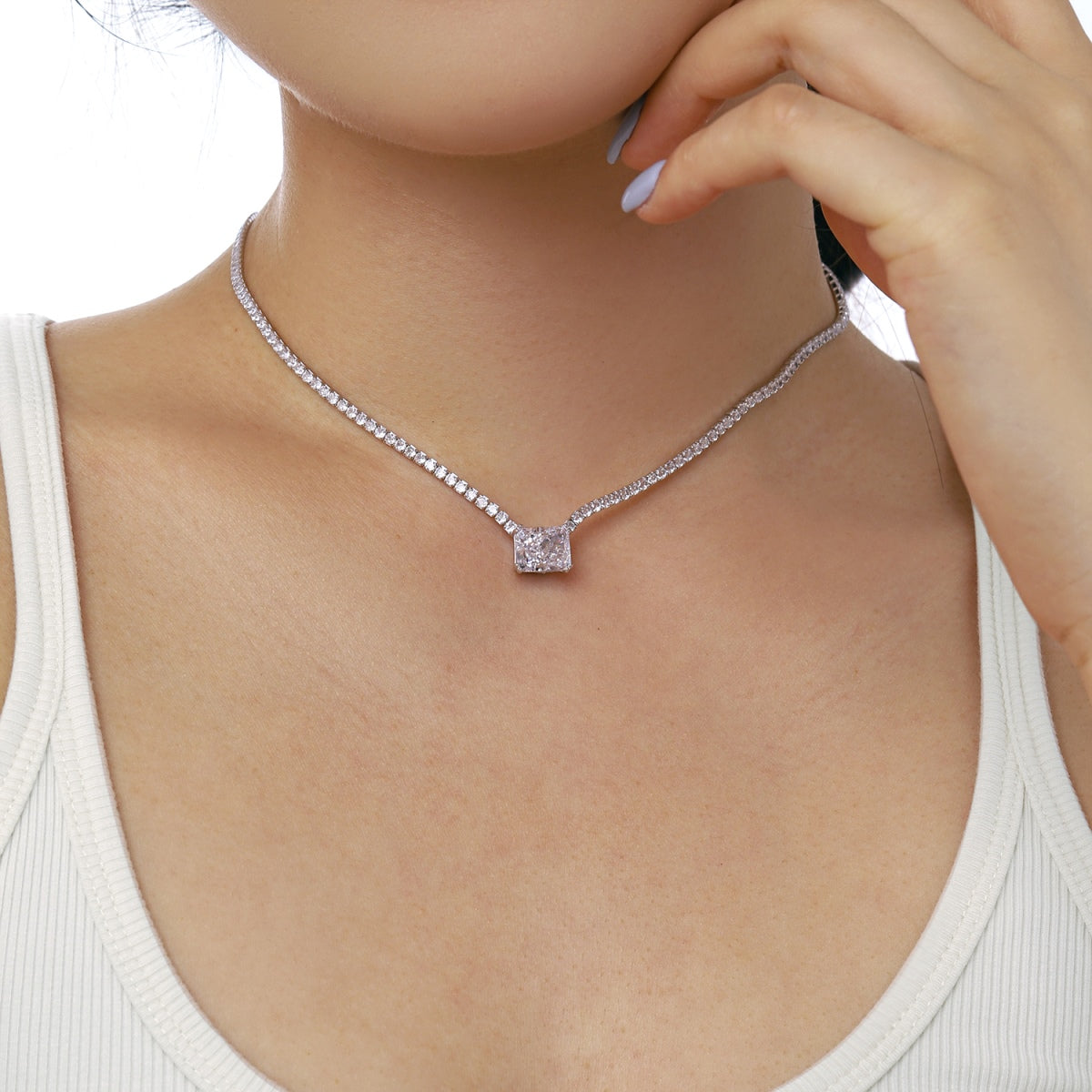 [Olivia Jewelry]4.0 Carat Elegant Radiant Cut Necklace