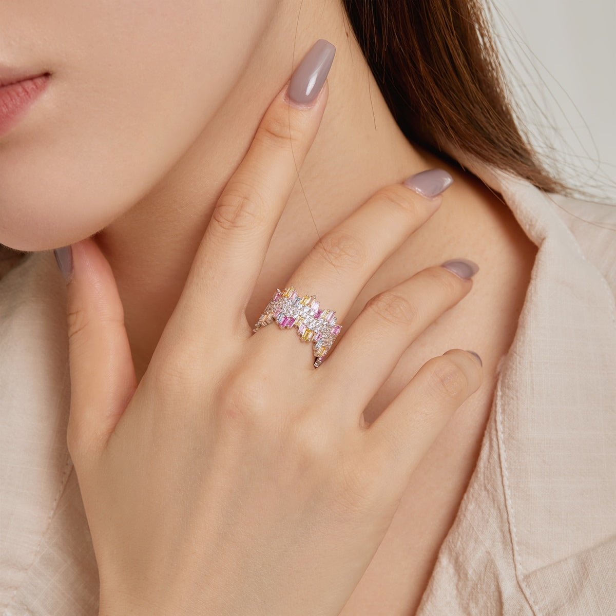 [Olivia Jewelry]Luxurious Colorful Radiant Cut Daily Ring