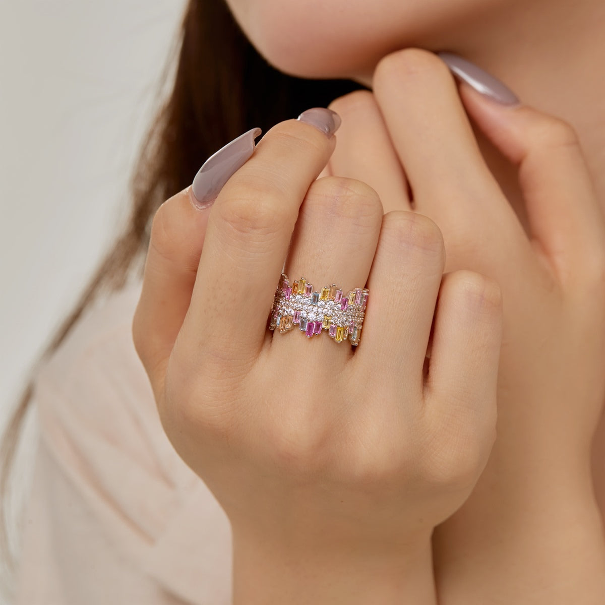 [Olivia Jewelry]Luxurious Colorful Radiant Cut Daily Ring