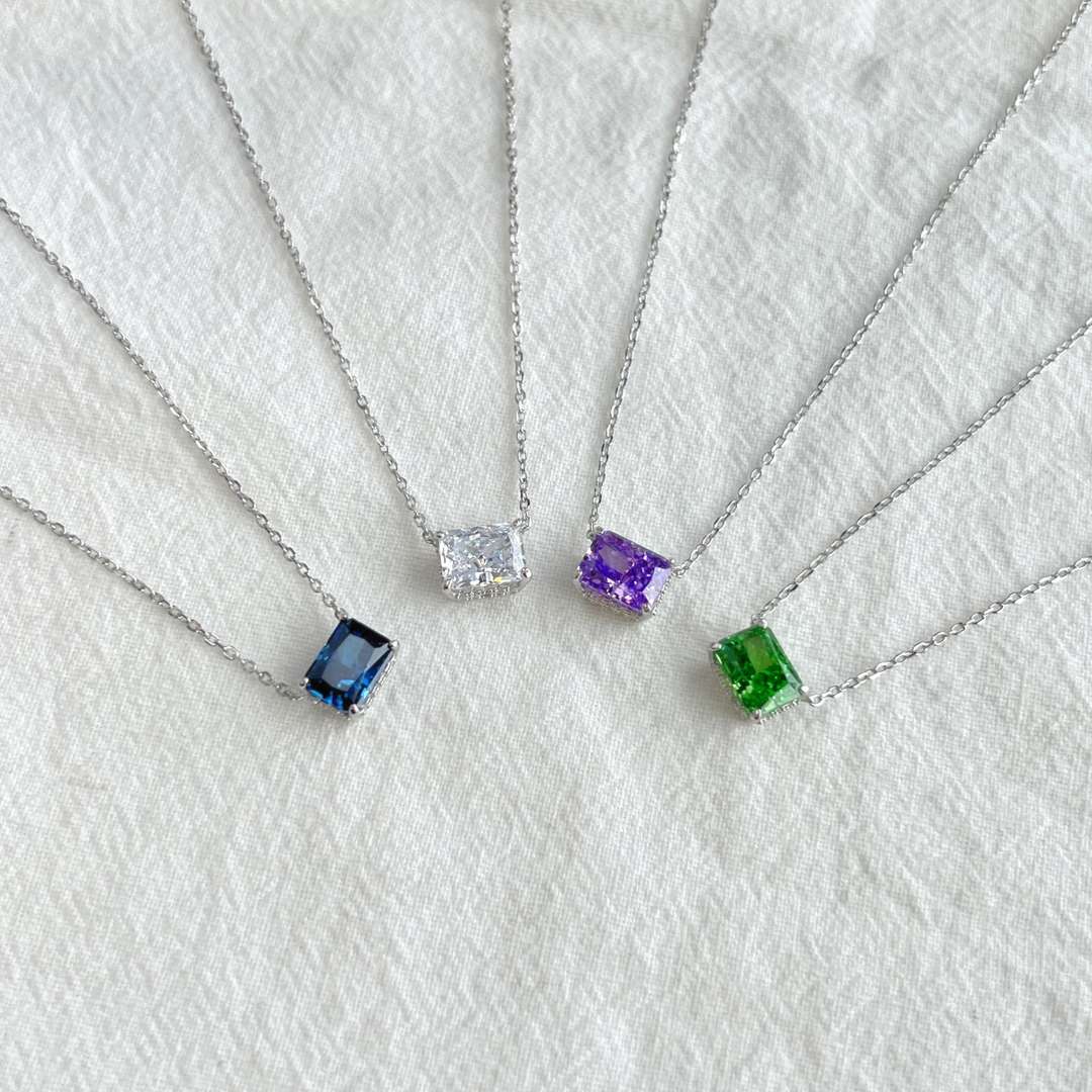 [Olivia Jewelry]Luxurious Square Shape Colorful Necalack