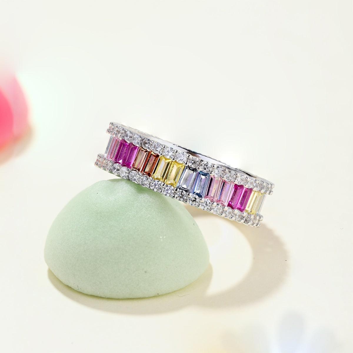 [Olivia Jewelry]Dainty Kaleidoscopic Emerald Cut Daily Ring