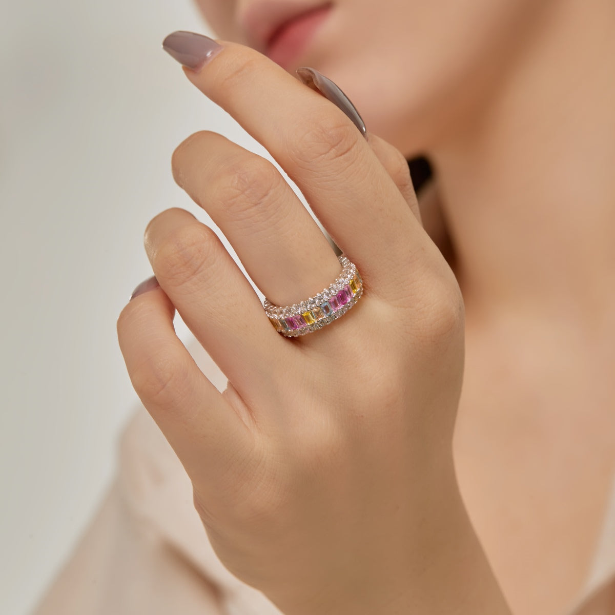 [Olivia Jewelry]Dainty Colorful Radiant Cut Daily Ring