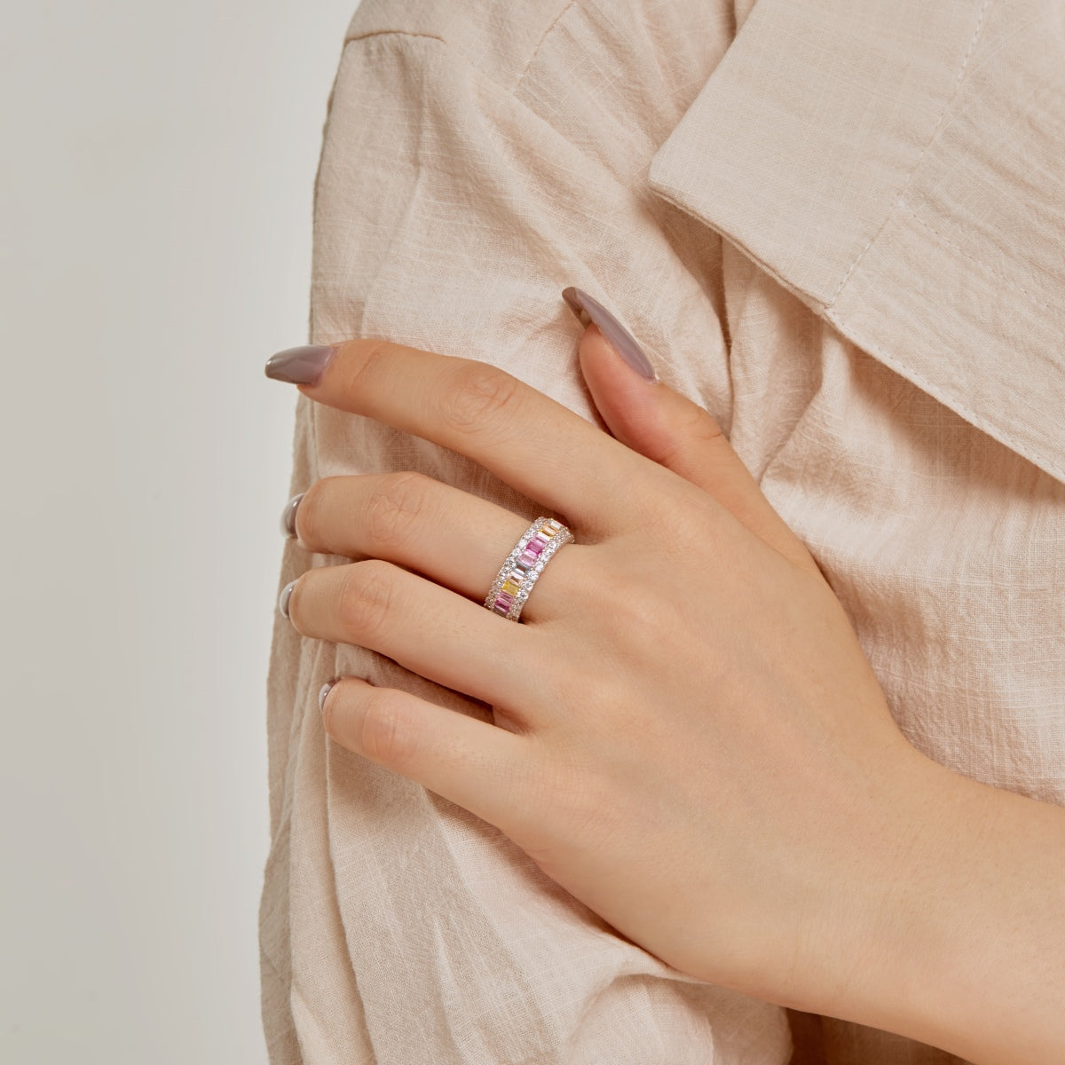 [Olivia Jewelry]Dainty Colorful Radiant Cut Daily Ring
