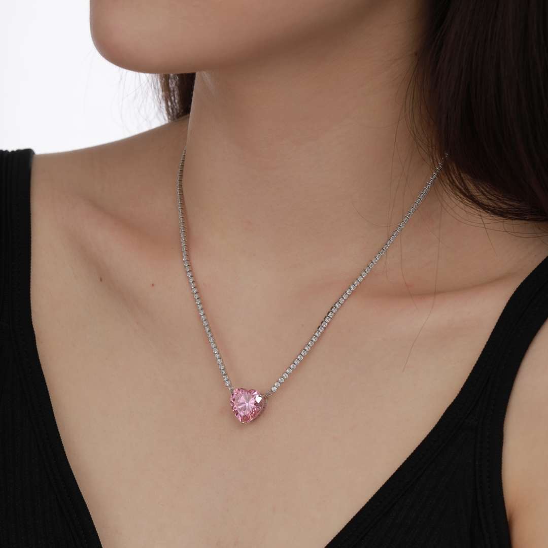 [Olivia Jewelry]8.0 Carat Versatile Colorful Sweet Heart-Shaped Tennis Necklace