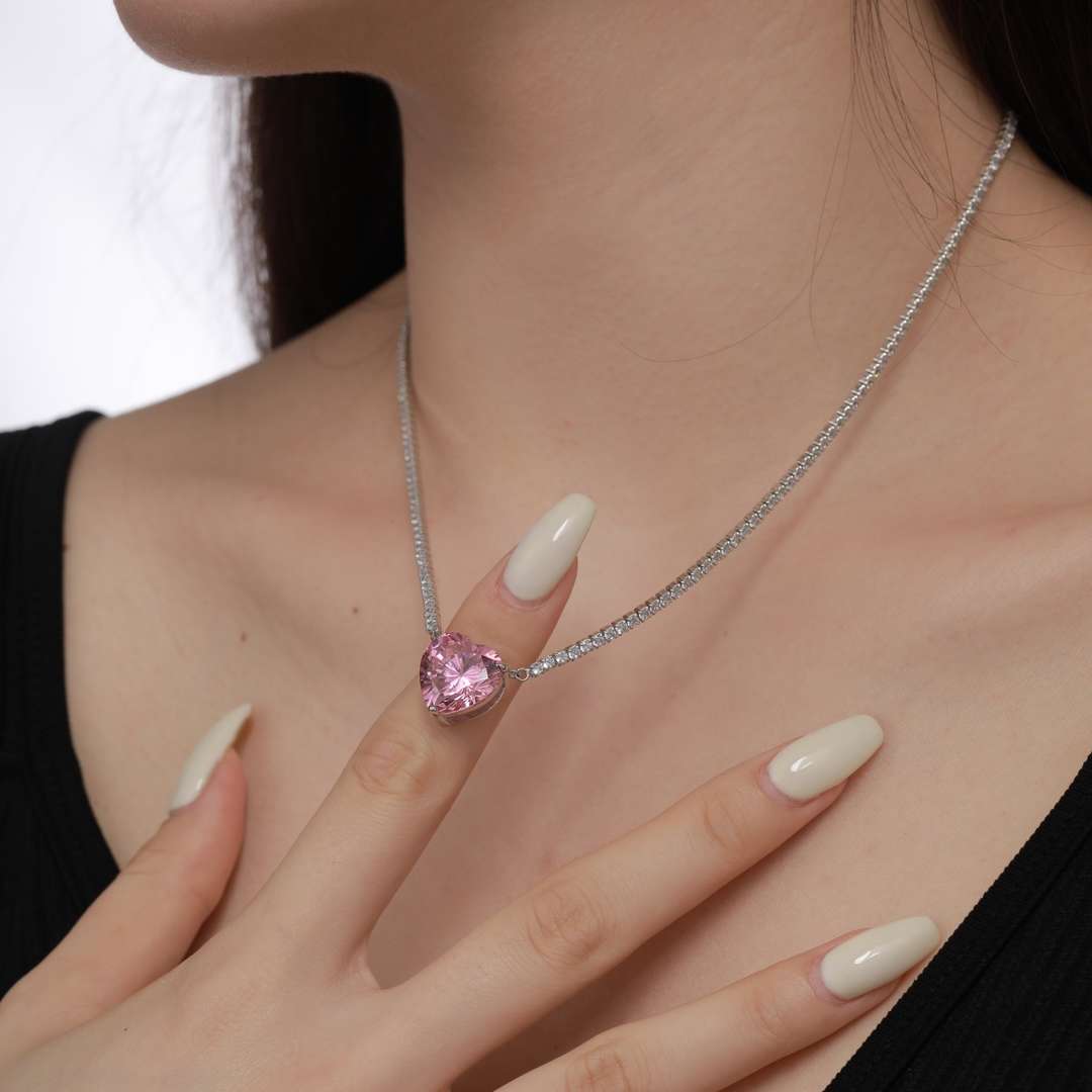 [Olivia Jewelry]8.0 Carat Versatile Colorful Sweet Heart-Shaped Tennis Necklace