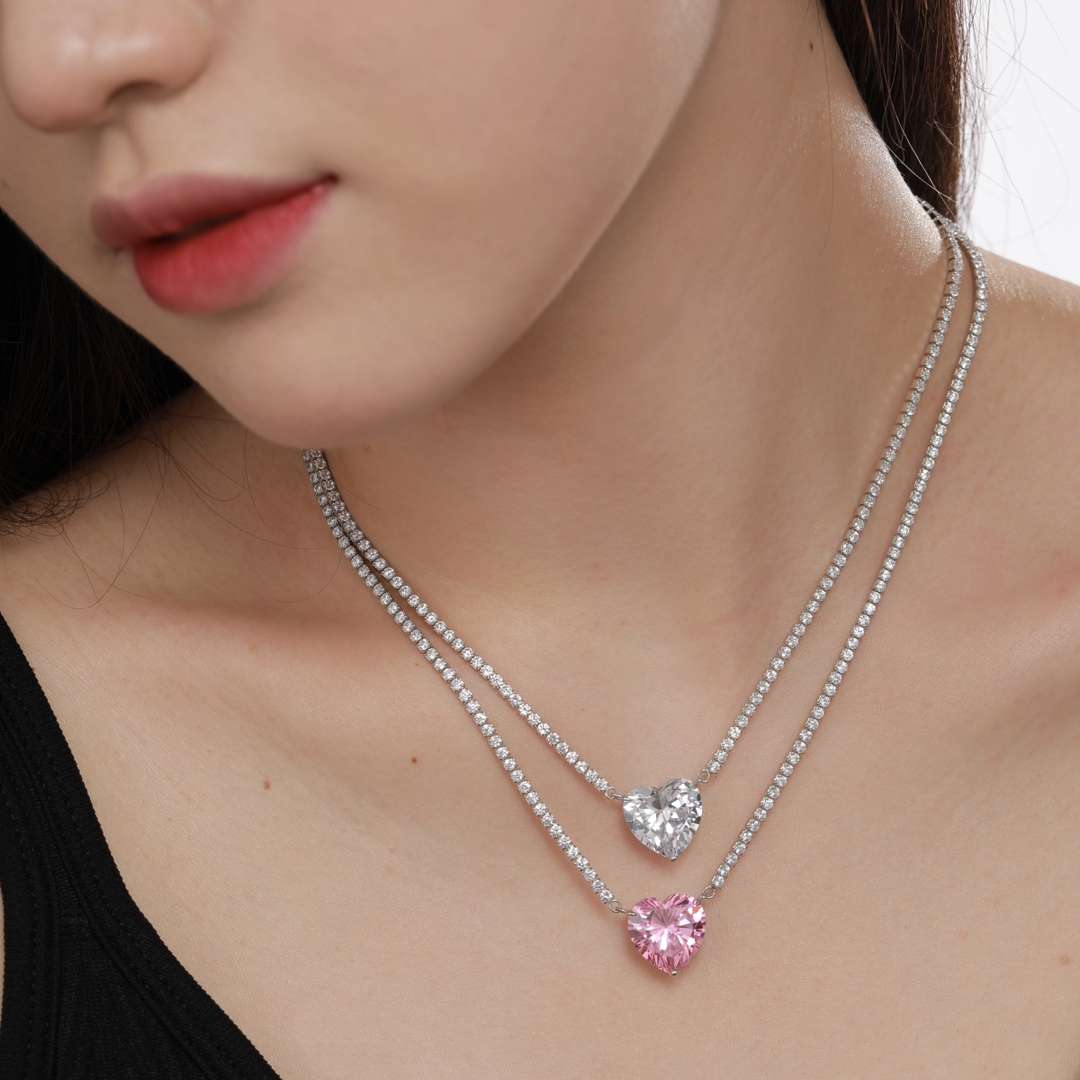 [Olivia Jewelry]8.0 Carat Versatile Colorful Sweet Heart-Shaped Tennis Necklace