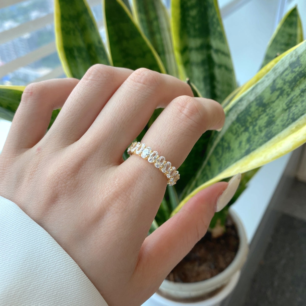 [Olivia Jewelry]Ornate Oval Cut Tennis Ring