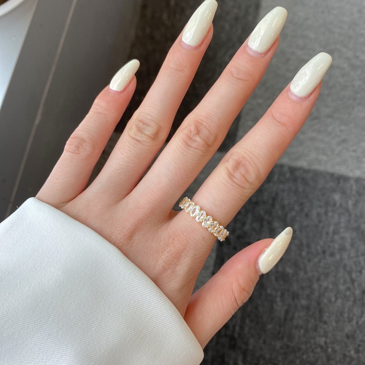 [Olivia Jewelry]Ornate Oval Cut Tennis Ring