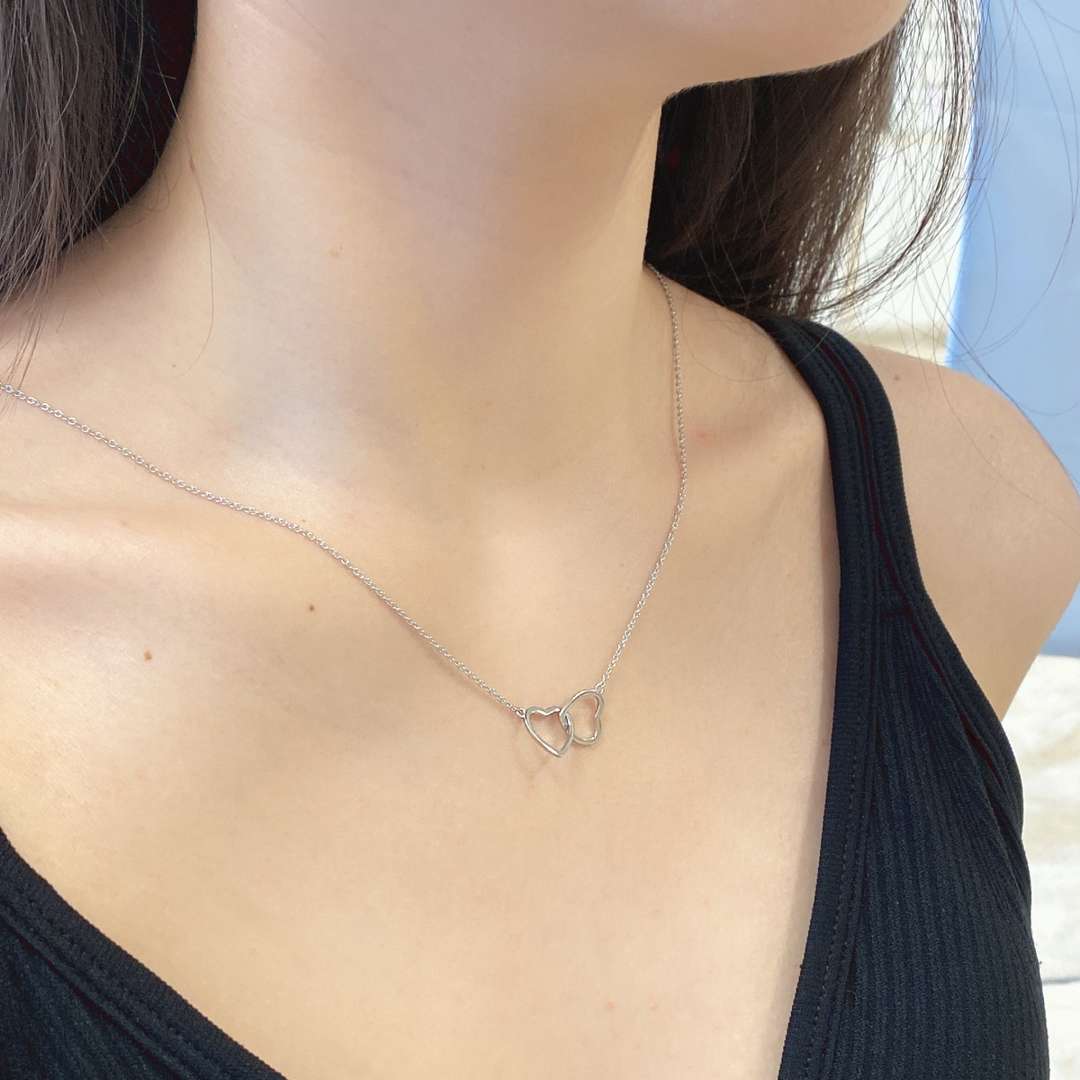 [Olivia Jewelry]Sterling Silver Love Double Ring Necklace