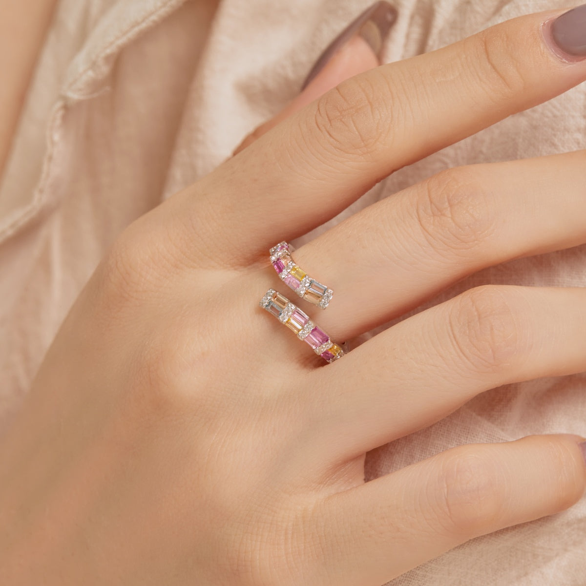 [Olivia Jewelry]Charming Colorful Radiant Cut Adjustable Daily Ring